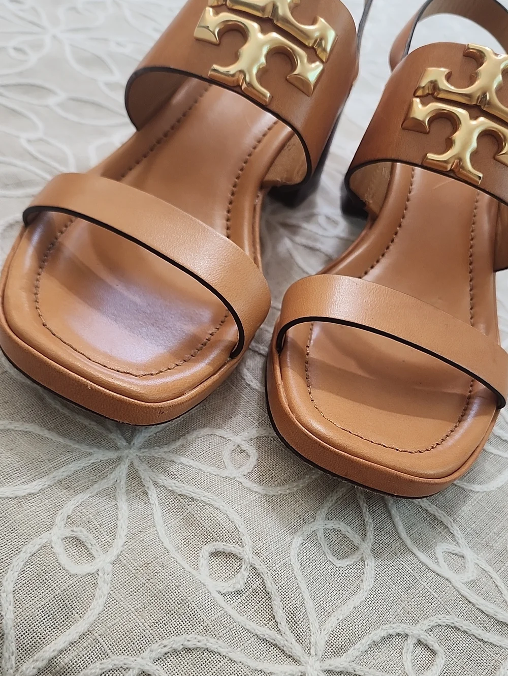 Tory Burch Eleanor Heel Leather Sandals Size 8